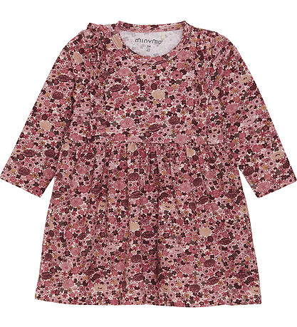 Minymo Bodysuit w. Skirt L/æ - Dusty Rose w. Flowers