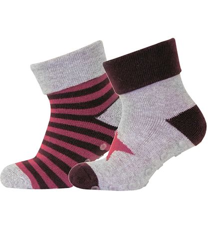 Melton Socks - 2-Pack - Non-Slip - Aubergine/Grey Melton Socks - 2-Pack - Non-Slip - Aubergine/Grey