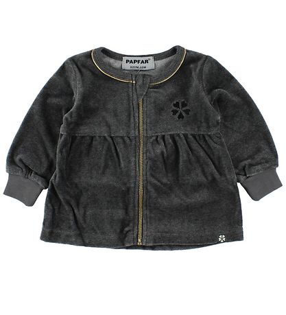 Papfar Zip Cardigan - Velvet - Grey w. Gold Papfar Zip Cardigan - Velvet - Grey w. Gold