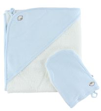 Joha Babyhandtuch & Handschuh - 90x90 - Weiß/Hellblau Joha Babyhandtuch & Handschuh - 90x90 - Weiß/Hellblau