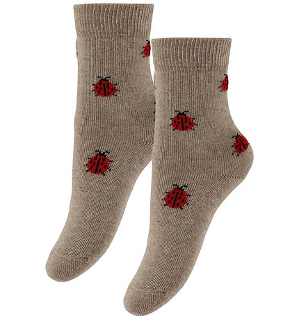 Fuzzies Socken - 2er-Pack - Beige Melange m. Marienkäfer