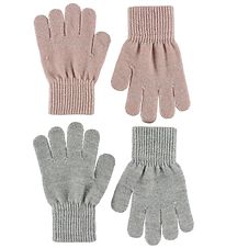 Melton Gloves - 2-Pack - Grey/Pink w. Glitter Melton Gloves - 2-Pack - Grey/Pink w. Glitter