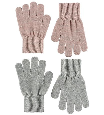 Melton Handskar - 2-pack - Grå/Rosa m. Glitter