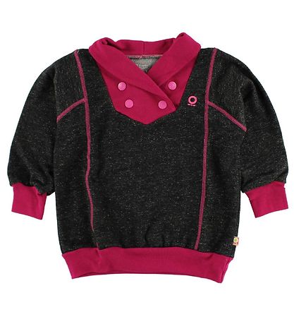 Katvig Sweatshirt - Black Melange w. Dark Pink