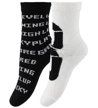 Molo Socken - 2er-Pack - Norm - Weiß/Schwarz m. Text Molo Socken - 2er-Pack - Norm - Weiß/Schwarz m. Text