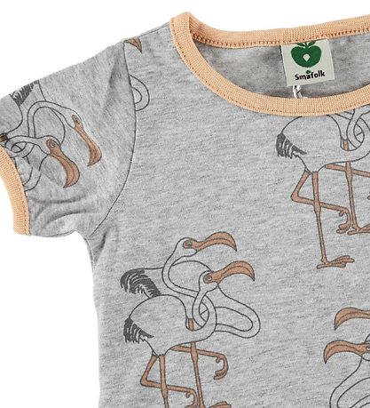 Småfolk Dress - Grey Melange/Orange w. Flamingoes Småfolk Dress - Grey Melange/Orange w. Flamingoes