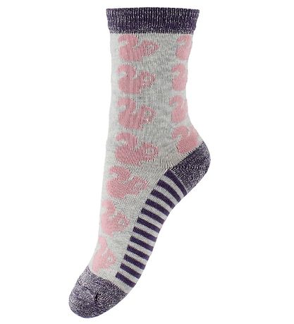 Melton Socken - Graumeliert/Pink m. Eichhörnchen Melton Socken - Graumeliert/Pink m. Eichhörnchen