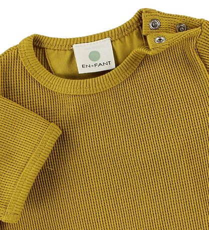 En Fant Stuttermabolur - Sinnepsgult M. Mynsturprjón En Fant Stuttermabolur - Sinnepsgult M. Mynsturprjón