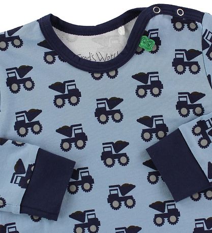 Freds World Blouse - Dusty Blue w. Bulldozer Freds World Blouse - Dusty Blue w. Bulldozer