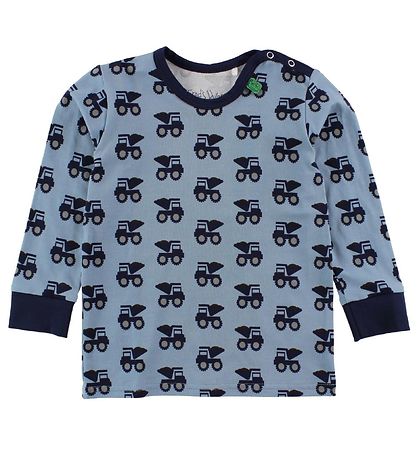 Freds World Blouse - Dusty Blue w. Bulldozer Freds World Blouse - Dusty Blue w. Bulldozer