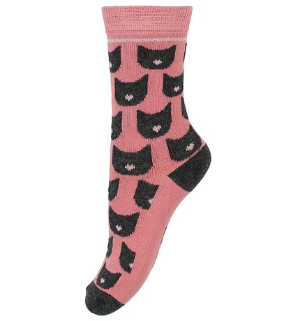 Melton Socks - 2-Pack - Grey Melange/Rose w. Cat Melton Socks - 2-Pack - Grey Melange/Rose w. Cat