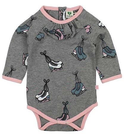 Småfolk Bodysuit L/S - Grey Melange w. Skates Småfolk Bodysuit L/S - Grey Melange w. Skates