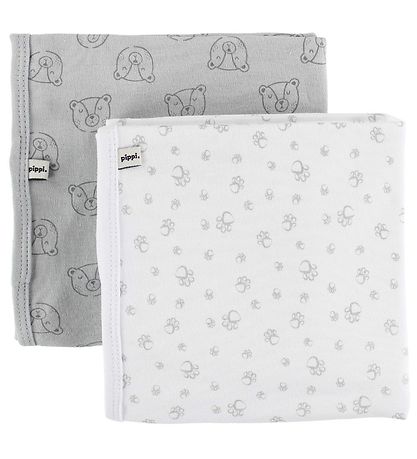Pippi Dekens - 70x70 - 2-pack - Wit/Lichtgrijs m. Beren/Voetafdr