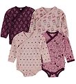 Pippi Baby Wrap Bodysuits - 4-Pack - Dark Purple/Pink w. Print