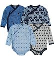 Pippi Baby Wrap-Bodysuits - 4-Pack - Blue/Grey w. Print