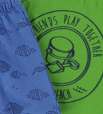 Color Kids Shorts Set - Naung - Green/Blue w. Fish