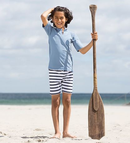 Petit Crabe Swim Shorts - Alex - UV50+ - White/Navy Striped