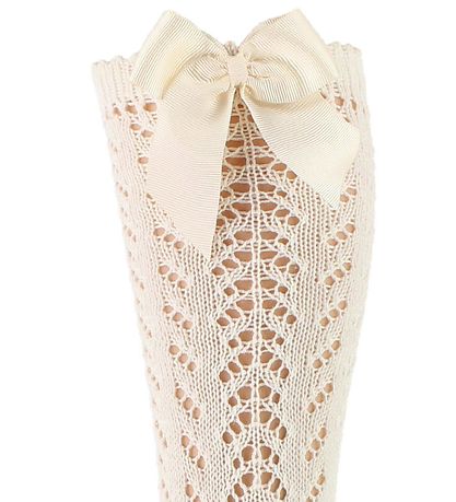 Condor Knee-High Socks w. Bow - Knitted - Cream
