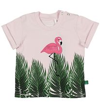 Freds World T-shirt - Pink w. Leaf Print/Flamingo Freds World T-shirt - Pink w. Leaf Print/Flamingo
