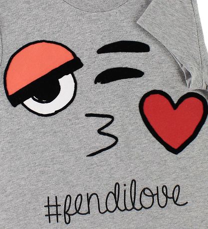 Fendi Kids T-shirt - Grey Melange w. Face