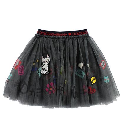 Dolce & Gabbana Tule Rok - Donkergrijs m. Print/Patches Dolce & Gabbana Tule Rok - Donkergrijs m. Print/Patches