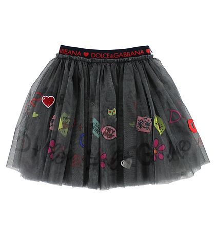 Dolce & Gabbana Tule Rok - Donkergrijs m. Print/Patches Dolce & Gabbana Tule Rok - Donkergrijs m. Print/Patches