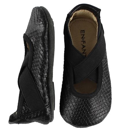 En Fant Ballerina Slippers - Black w. Snakeskin En Fant Ballerina Slippers - Black w. Snakeskin