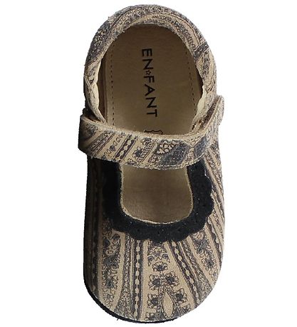 En Fant Ballerina Pantoffels - Beige m. Patroon/Klittenband En Fant Ballerina Pantoffels - Beige m. Patroon/Klittenband