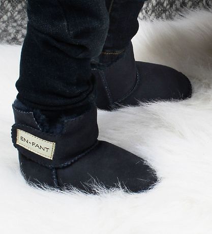 En Fant Sheepskin Slippers w. Lining - Navy En Fant Sheepskin Slippers w. Lining - Navy