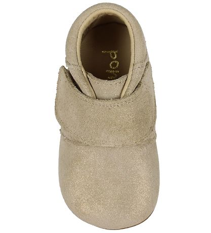 Pom Pom Soft Sole Leather Shoes - Gold Glitter