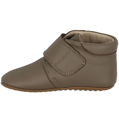 Pom Pom Soft Sole Leather Shoes - Velcro - Taupe