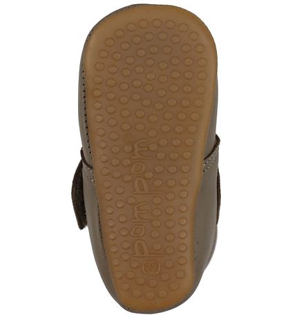 Pom Pom Soft Sole Leather Shoes - Velcro - Taupe