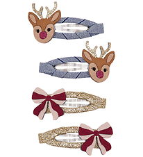 Mimi & Lula Hair Clips - 4-Pack - Rudolph Duck Bow Christmas