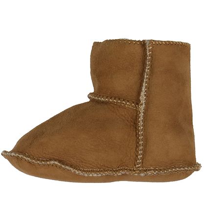 Chaussons av. Laine Pom Pom - Camel Chaussons av. Laine Pom Pom - Camel