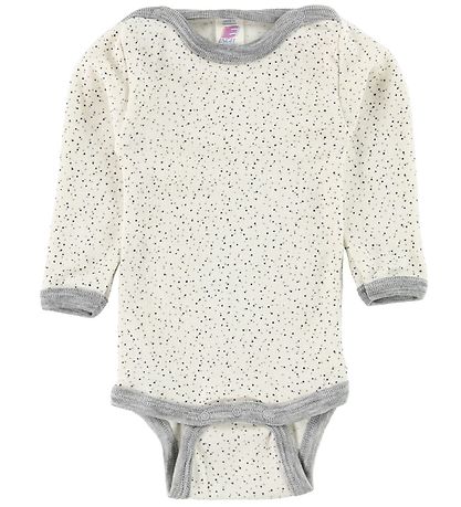 Engel Bodysuit L/æ - Wool/Silk - Cream/Gray w. Dots
