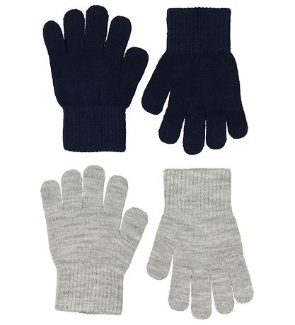 Melton Gloves - 2-Pack - Knitted - Grey Melange/Navy