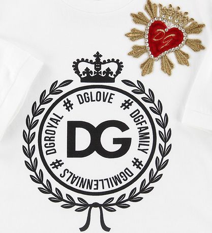 Dolce & Gabbana T-shirt - White w. Patch/Crystals