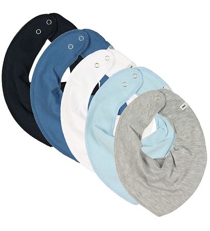 Pippi Drool bib - Pointy - 5-Pack - Grey Melange/Blue/White