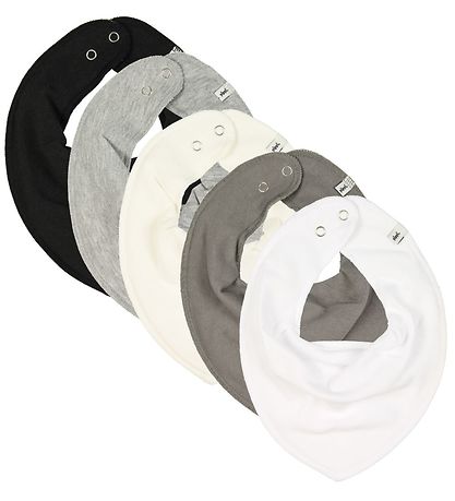 Pippi Drool bib - Pointy - 5-Pack - White/Grey Melange/Black