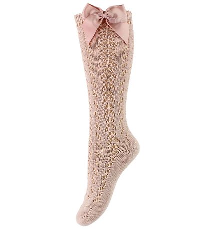 Condor Knee-High Socks w. Bow - Knitted - Dusty Pink Condor Knee-High Socks w. Bow - Knitted - Dusty Pink