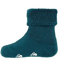Fuzzies Baby Socks w. Anti-Slip - Petrol Fuzzies Baby Socks w. Anti-Slip - Petrol