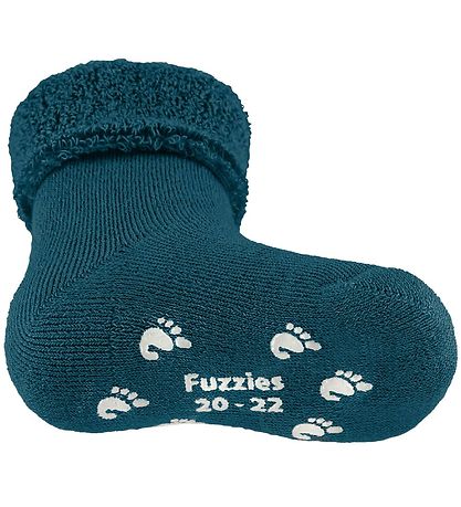 Fuzzies Baby Socks w. Anti-Slip - Petrol Fuzzies Baby Socks w. Anti-Slip - Petrol
