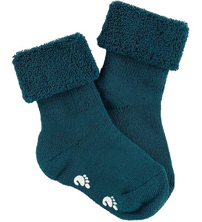Fuzzies Baby Socks w. Anti-Slip - Petrol Fuzzies Baby Socks w. Anti-Slip - Petrol