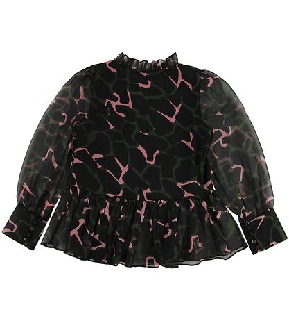 Emporio Armani Skjortebluse - Svart m. Armygrønn/Rosa Emporio Armani Skjortebluse - Svart m. Armygrønn/Rosa
