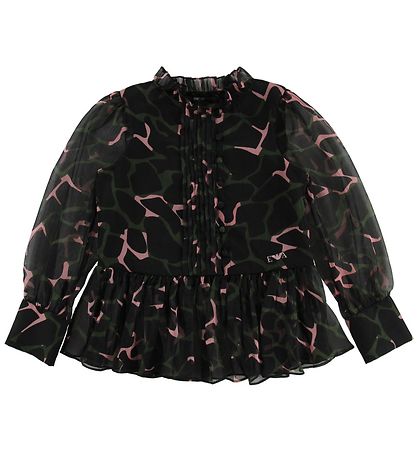 Emporio Armani Skjortebluse - Svart m. Armygrønn/Rosa Emporio Armani Skjortebluse - Svart m. Armygrønn/Rosa