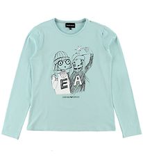Emporio Armani Pullover - Hellblau m. Print Emporio Armani Pullover - Hellblau m. Print