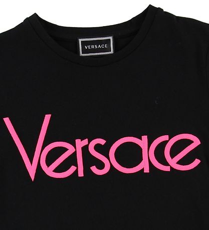 Versace Stuttermabolur - Svart/Neon bleikt M. Texti Versace Stuttermabolur - Svart/Neon bleikt M. Texti