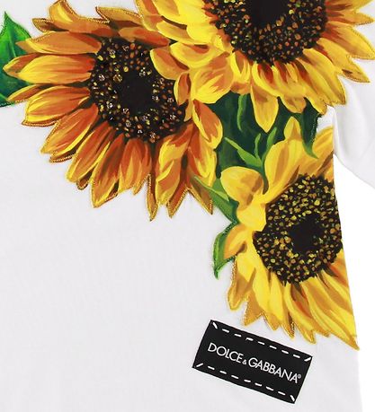 Dolce & Gabbana T-shirt - White w. Sunflowers/Chrystals