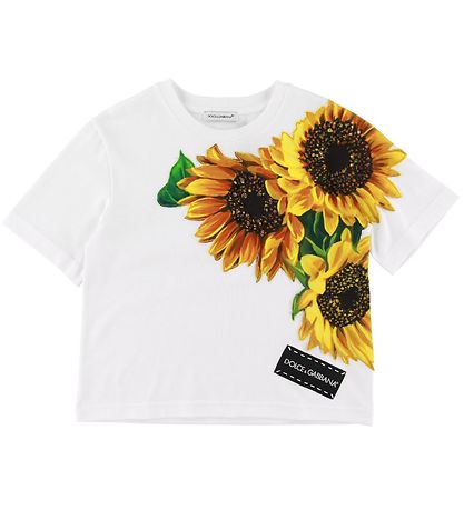 Dolce & Gabbana T-shirt - White w. Sunflowers/Chrystals Dolce & Gabbana T-shirt - White w. Sunflowers/Chrystals