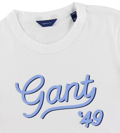 GANT T-shirt - Gant Script - White w. Light Blue GANT T-shirt - Gant Script - White w. Light Blue